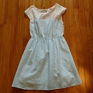 Blue and white seersucker dress